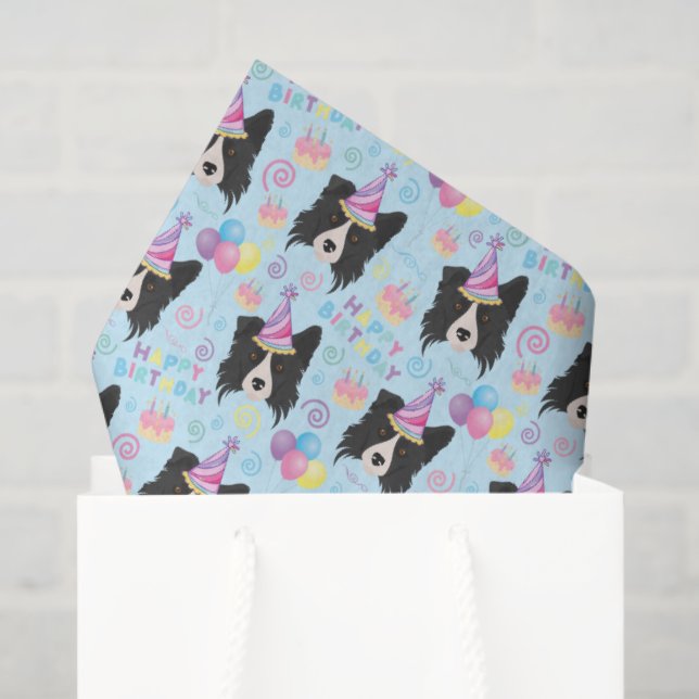 Papel De Seda Border Collie Tissue Paper in Blue (Sacola de presentes)