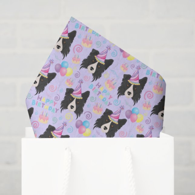 Papel De Seda Border Collie Tissue Paper in Purple (Sacola de presentes)