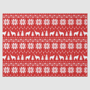 Papel De Seda Borzoi Silhouettes Padrão de Natal Vermelho