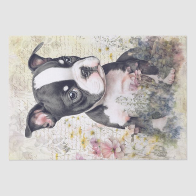 Papel De Seda Boston Terrier Puppy Watercolor (Frente )