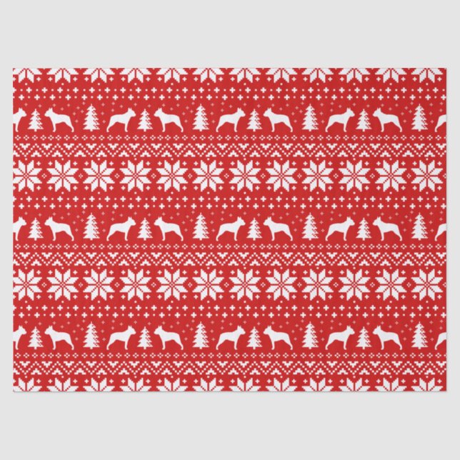Papel De Seda Boston Terrier Silhouettes Padrão de Natal (Frente )