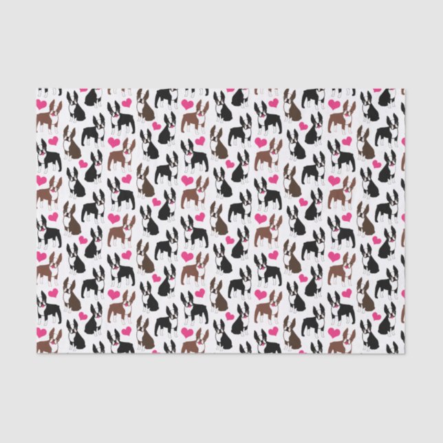 Papel De Seda Boston Terriers and Hearts (Frente )