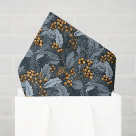 Papel De Seda Botânica Escura | Pinheiro Azevinho Fruta Dourada