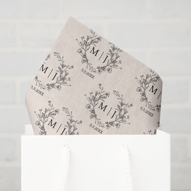 Papel De Seda botanical chic typography monogram wedding  (Sacola de presentes)
