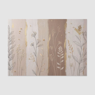 Papel De Seda Botanical Leaves and Flowers Beige and Brown 