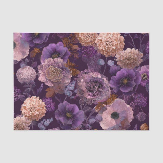 Papel De Seda Botânico Floral Boho Ousado Roxo Rústico (Frente )