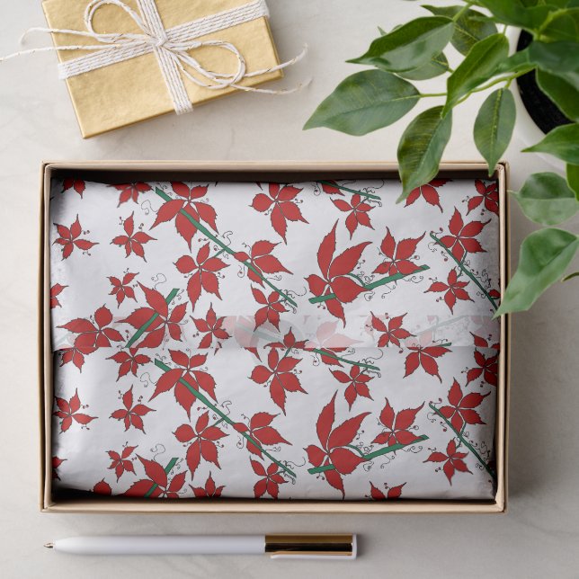 Papel De Seda Botânico floral vermelho de Natal (Presente)