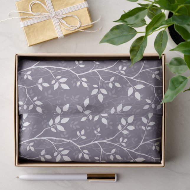 Papel De Seda Botânico Minimalista Lavanda Ramos Tecido (Presente)