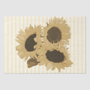 Papel De Seda Botânico Vintage Beige Sunflower Stripes Florais