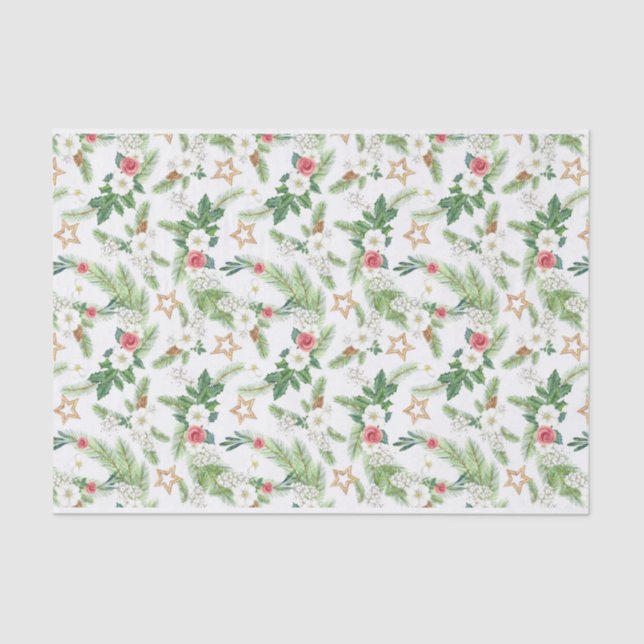 Papel De Seda Botânicos Festivos De Férias De Inverno (Frente )