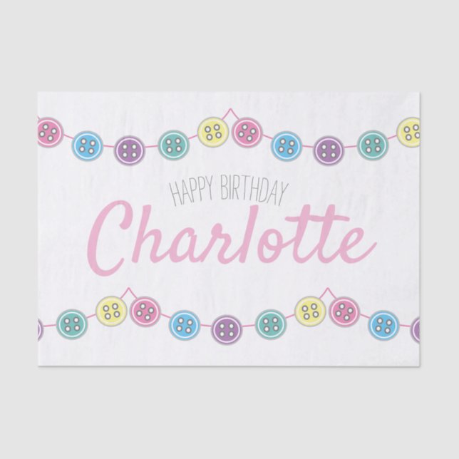 Papel De Seda botão sewing do aniversário branco (Frente )