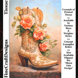 Papel De Seda Botas de Moda de Cowgirl Ocidental Rosas Decoupage