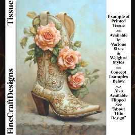Papel De Seda Botas de Moda de Cowgirl Ocidental Rosas Decoupage