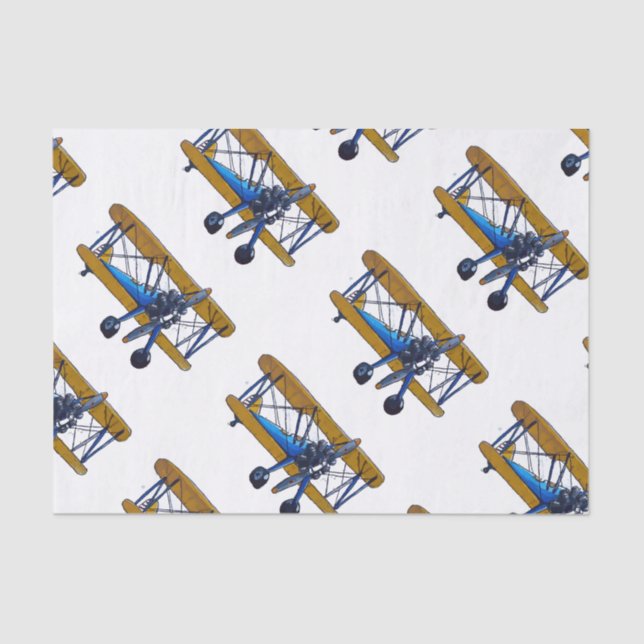 Papel De Seda Boys birthday party with blue and yellow biplane (Frente )