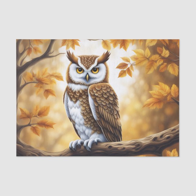 Papel De Seda Branch Owl Brown e White Bird (Frente )