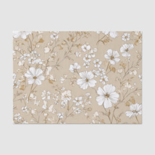 Papel De Seda Branco Bege Ditsy Pastel Boho 70s Vintage Floral
