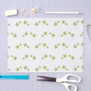 Papel De Seda Branco com estrelas verdes limões