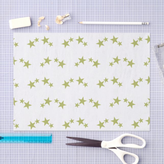 Papel De Seda Branco com estrelas verdes limões (Arte )