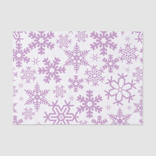 PAPEL DE SEDA BRANCO COM FLÓRES DE NEVE DE INVERNO ROXAS (Frente )