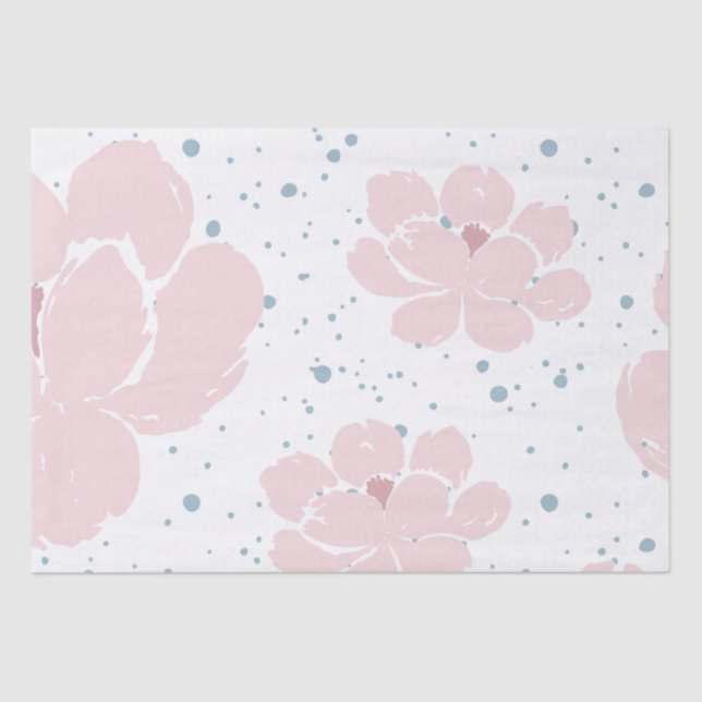 Papel De Seda Branco com Flores Rosa Pastel e Azul Pastel (Frente )