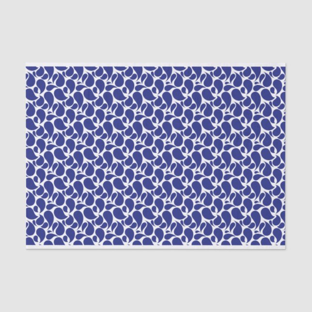 PAPEL DE SEDA BRANCO COM PADRÕES AZUIS PAISLEY (Frente )