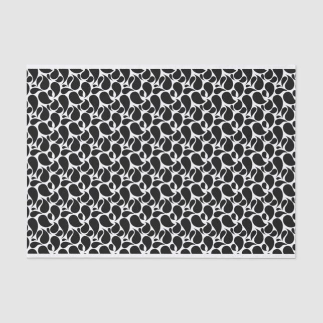 PAPEL DE SEDA BRANCO COM PADRÕES PRETOS DE PAISLEY (Frente )