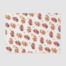 Papel de Seda Branco Com Tema de Coruja Natalina