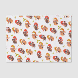 Papel de Seda Branco Com Tema de Coruja Natalina