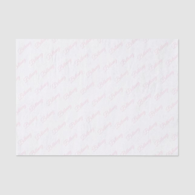 Papel De Seda Branco com texto rosa pastel. (Frente )
