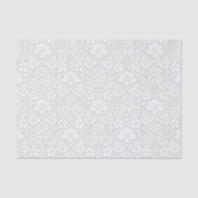 Papel De Seda Branco e claro - damasco floral cinzento (Frente )