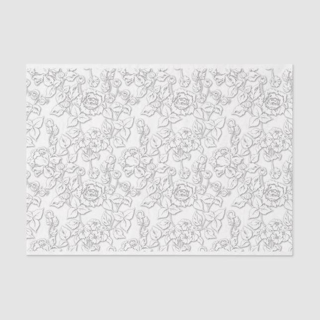 Papel De Seda Branco Rosa Branca Moderna Damasco Floral (Frente )