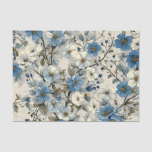 Papel De Seda Branco Rústico Azul Pastel Vintage Boho Floral