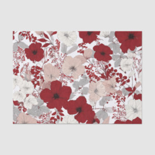 Papel De Seda Branco Rústico Floral Vintage Pastel Vermelho