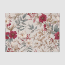 Branco Rústico Floral Vintage Pastel Vermelho
