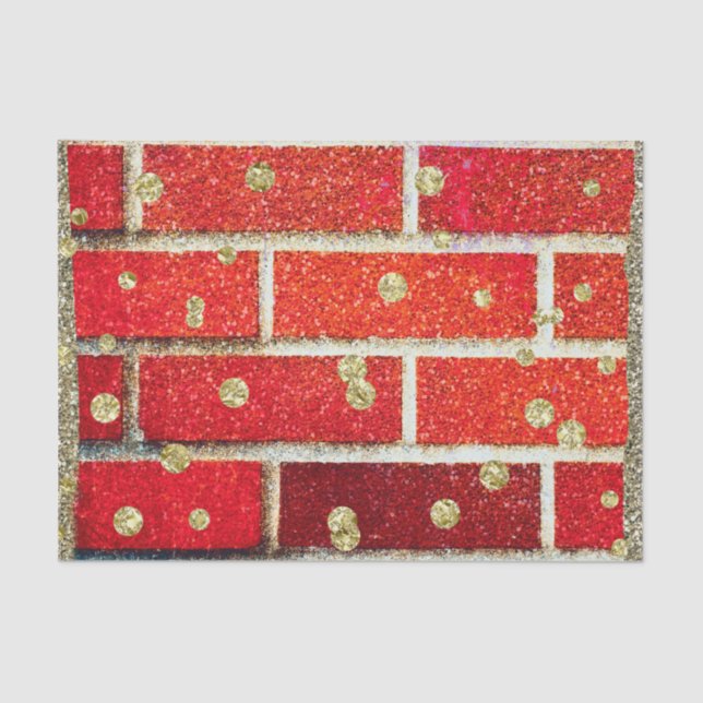 Papel De Seda Brick Vermelho e Glitter Feriado Feriado Moderno G (Frente )