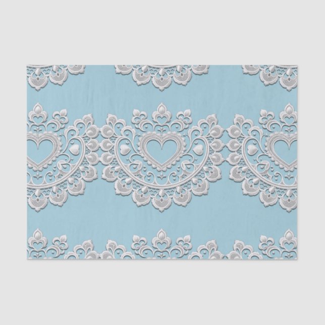 Papel De Seda Bridal de Casamento de Coração Branco Turquesa Azu (Frente )