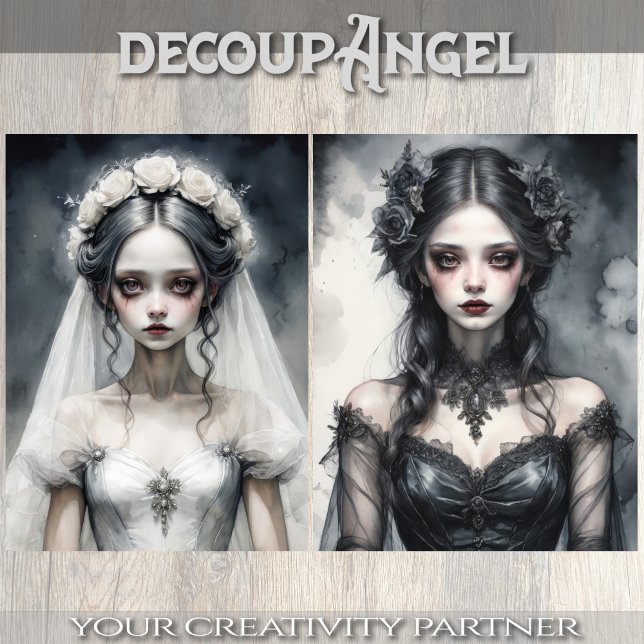 Papel De Seda Brides gêmeas em preto e branco - Decoupage - (Criador carregado)