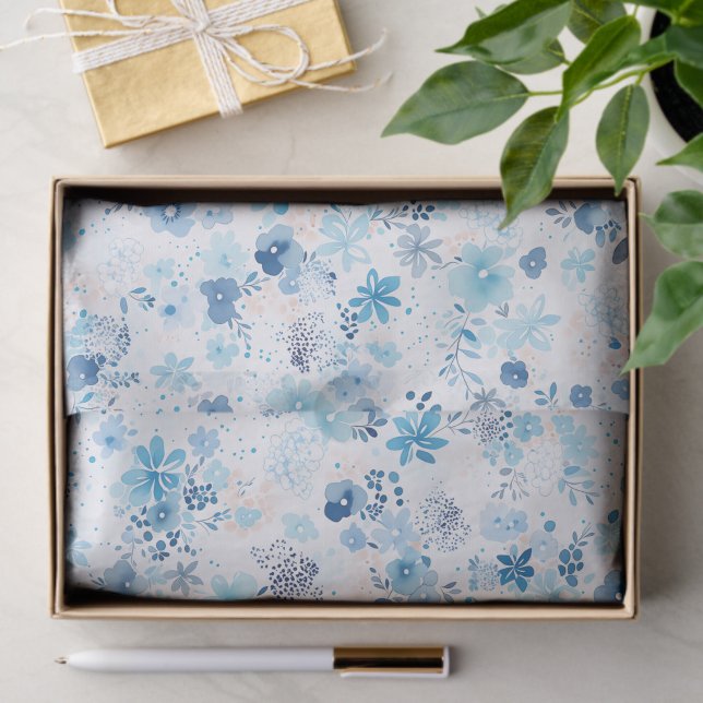 Papel De Seda Bright Airy Blue Summer Floral Pattern (Criador carregado)