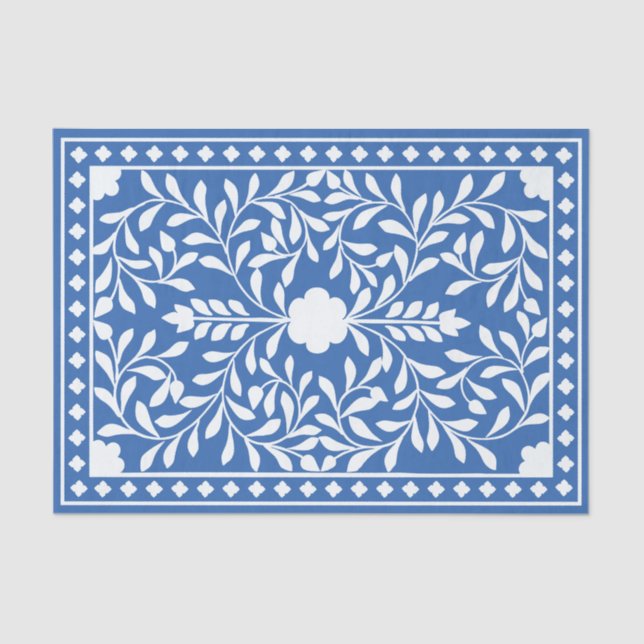 Papel De Seda Bright Blue Traditional Bone Inlay Decoupage Paper (Frente )