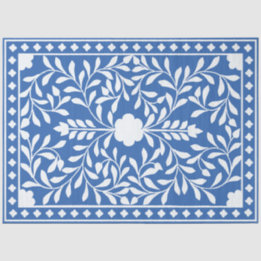 Papel De Seda Bright Blue Traditional Bone Inlay Decoupage Paper