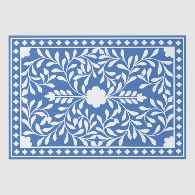 Papel De Seda Bright Blue Traditional Bone Inlay Decoupage Paper (Frente )