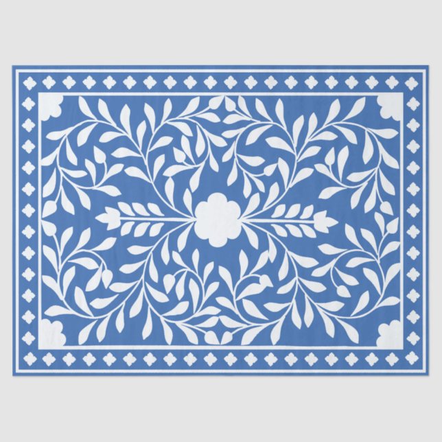 Papel De Seda Bright Blue Traditional Bone Inlay Decoupage Paper (Frente )
