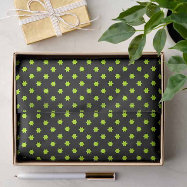 Papel De Seda Bright Green Star Pattern (Presente)