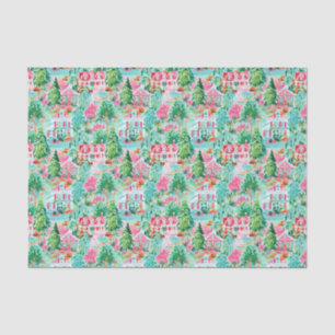 Papel De Seda Bright Palm Beach Casas de Natal Watercolor