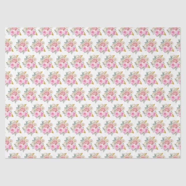 Papel De Seda Bright Pink and Gold Elegant Flowers  (Frente )