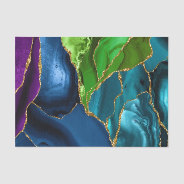 Papel De Seda Brilhante azul, roxo e verde de agitação de pavão (Frente )