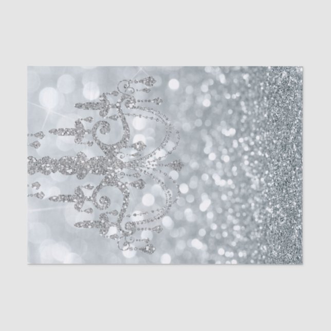 Papel De Seda Brilhante de prata branca Glam Chandelier Sparkle  (Frente )