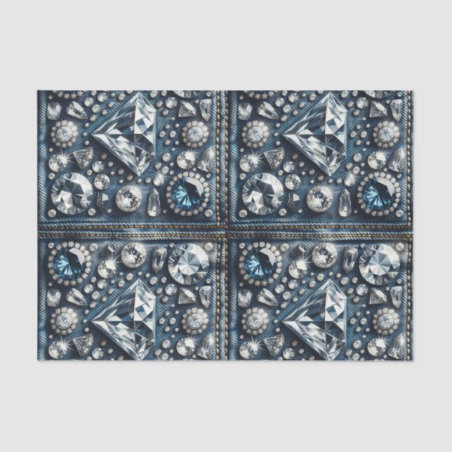 Papel De Seda Brilho de Denim e Diamantes Joias de Pedras Precio (Frente )