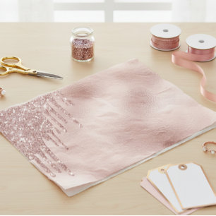 Papel De Seda Brilho de Purpurina Drips em folha Dourado Rosa