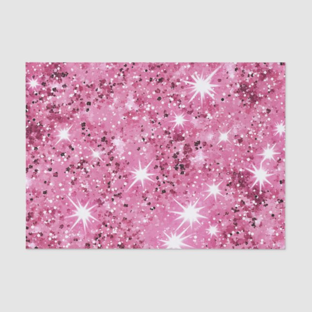 Papel De Seda Brilho Estrelas Rosa Quente Purpurina  (Frente )